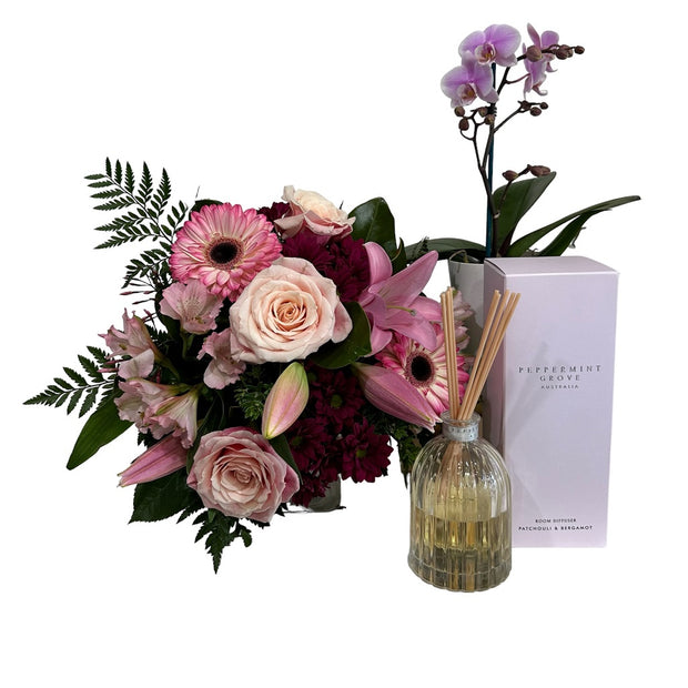 Perfect Pink Bouquet with Mini Orchid & Diffuser