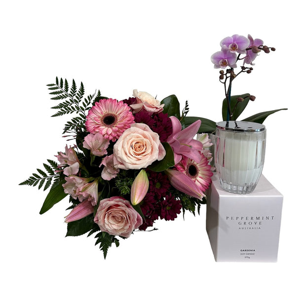 Perfect Pink Bouquet with Mini Orchid & Candle