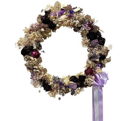 Plum cottage garden wreath