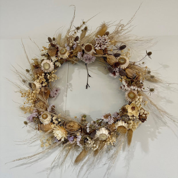 Mauve,White & Natural Dried/Preserved Wreath